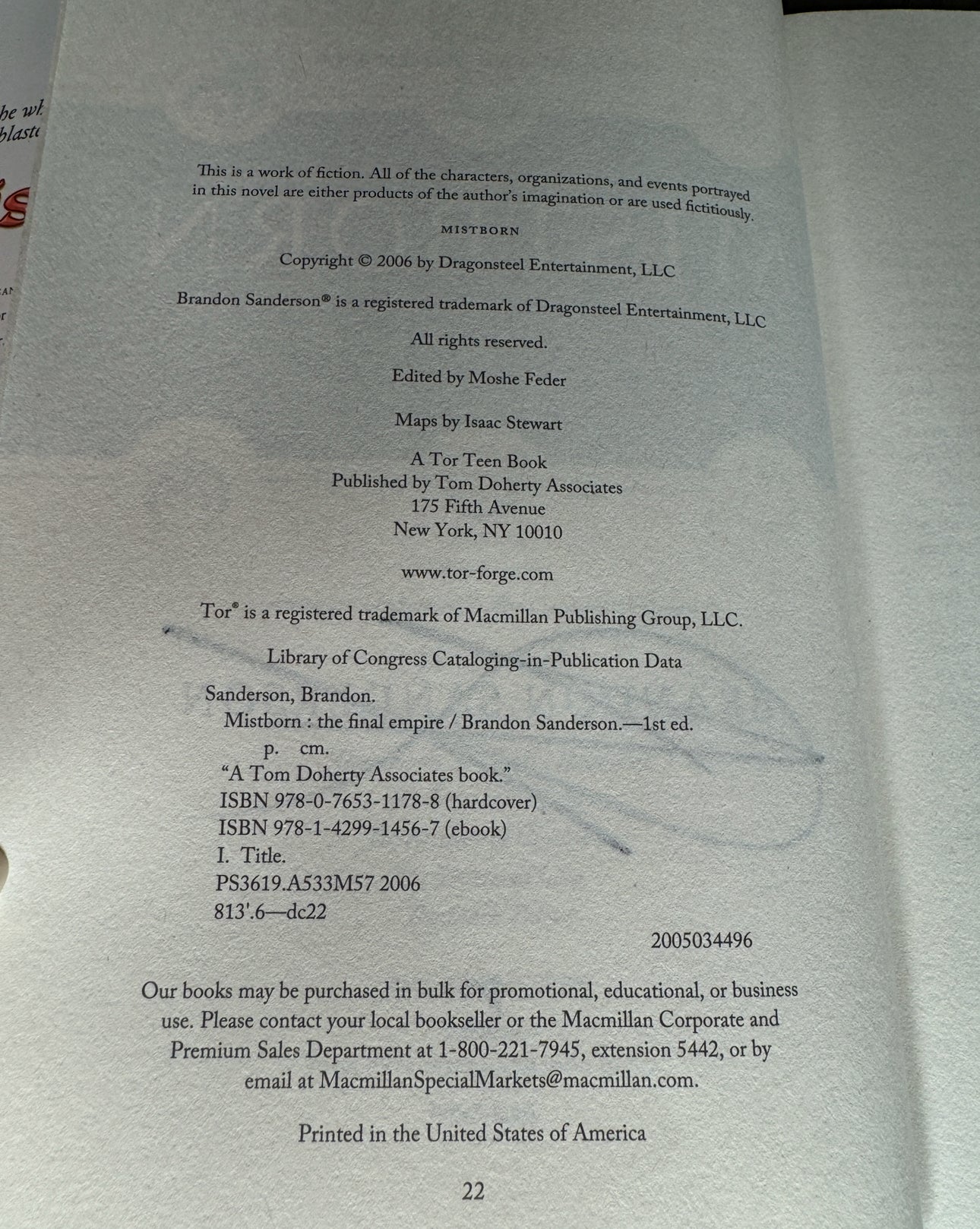 SIGNED Mistborn The Final Empire by Brandon Sanderson